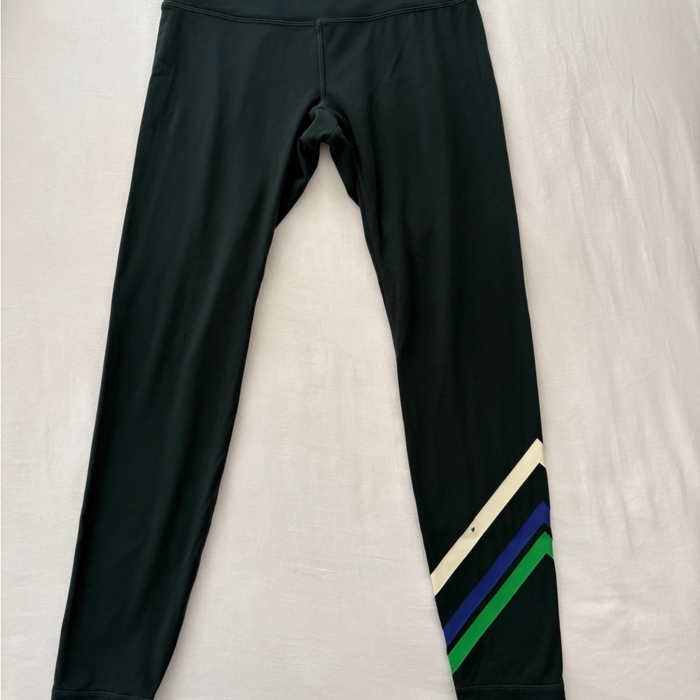 Tory Burch Multi-Stripe Chevron Green Leggings with Blue and White Stripes L - Picture 4 of 9